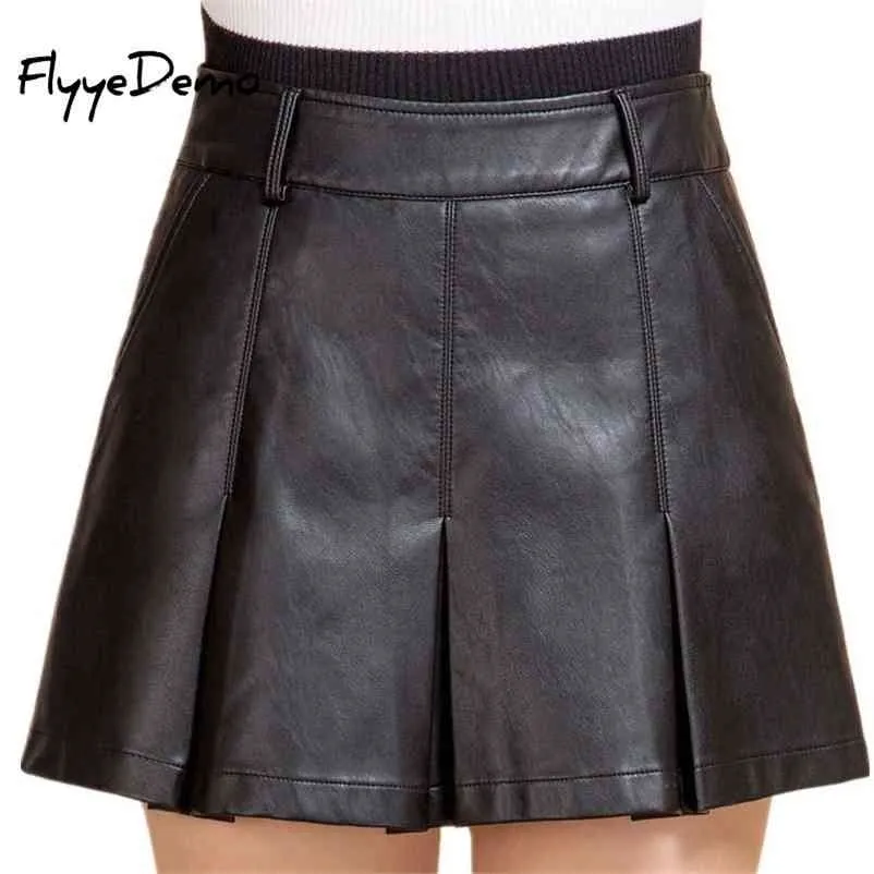 Haute qualité Zipper High Taille Shorts Jupes Sexy Black PU Cuir Mini Shorts Automne Spring Party Wear Dames Plus Taille 4XL 210323