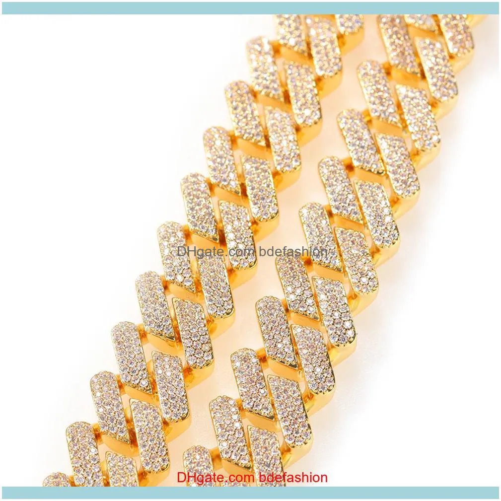 19mm Prong Cuban Chain Cubic Zircon Link Necklace Gold Plated Luxury Copper Micro Paved Jewelry Fashion Hiphop For Gift