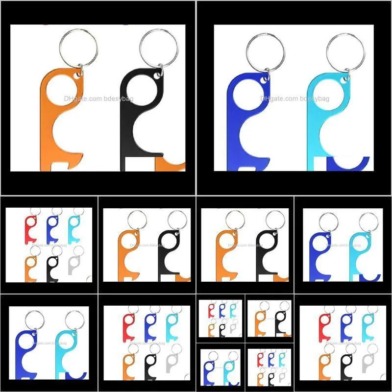 contactless key chain operner door opener metal pendant opener press non-touch press elevator tool 5color