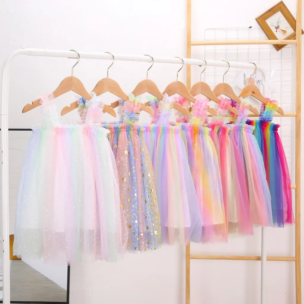 Dzieci Sukienki Dziewczyny Tulle Suspender Spirts Sling Gaza Rainbow Pompatyczny Summer Princess Dresses Girl Designer Clothes Ball Suknia Suknia Dance Party Elegant Spódnica B7973