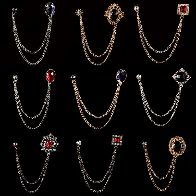 Anstecknadeln, Broschen, modische Metall-Strasssteine für Herren, Anzug, Hemd, Quaste, Kette, Anstecknadel und Brosche, Schmuck, luxuriöse Kleidungsaccessoires