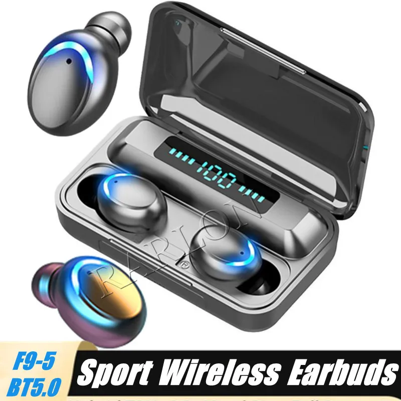 F9-5C TWS Bezprzewodowe słuchawki Bluetooth 5.0 Dotknij słuchawki Earbuds 9D Stereo Sport Muzyka Wodoodporna Zestaw słuchawkowy LED z baterią banku zasilania