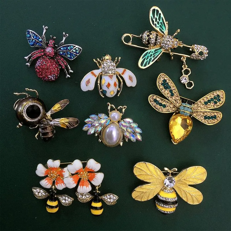 Pins, broscher Muylinda insektsserie Brosch sötvattenspärla Rhinestone Little Bee Crystal Pin Smycken Gåvor för Tjej