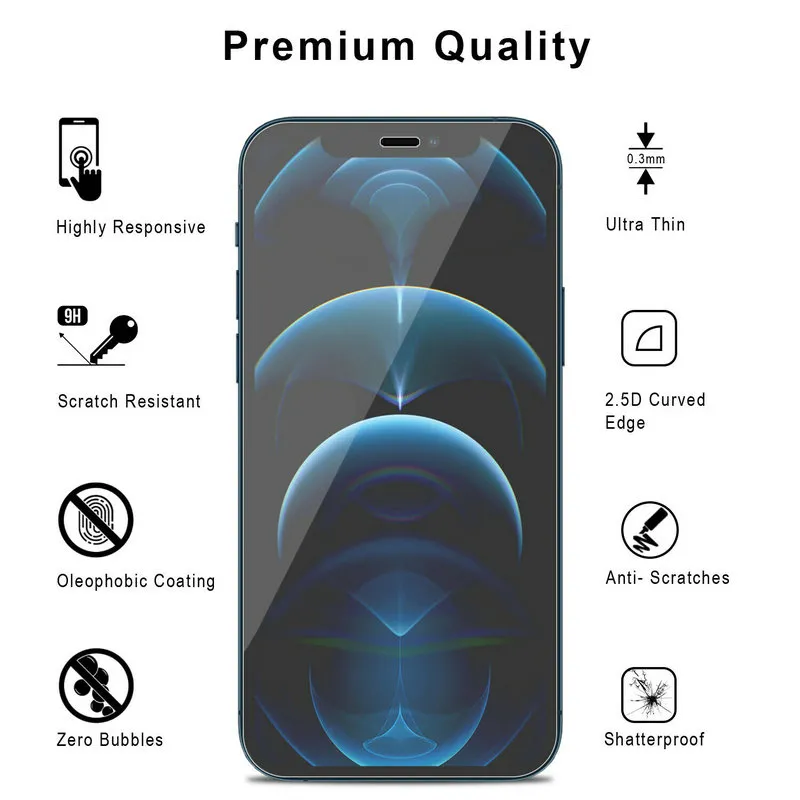 Protecteur d'écran en verre trempé 9H 2.5D pour iPhone 13 12 Mini 5.4 6.1 Pro Max 6.7 11 XR X XS 6.5 Max 8 7 6s SE