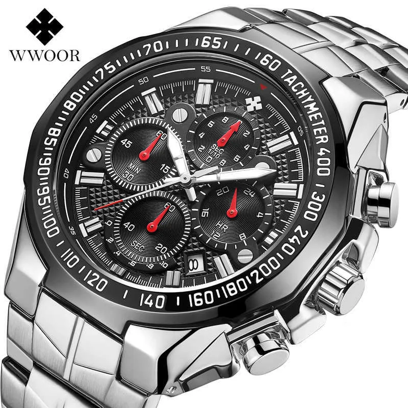 Wwoor Zegarek Mężczyźni Top Luksusowy Marka Wojskowy Big Dial Mens Zegarki Kwarcowy Czarny Sport Wodoodporny Chronograph 8868 Reloj Hombre 210527