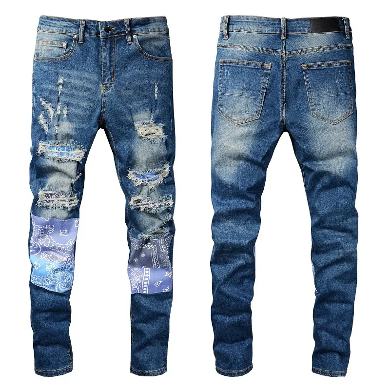 2022SS Clothing Pants Men Women T Shirts Panther Print Army Green Destroyed Mens Slim Denim Straight Biker Skinny Jeans Men.