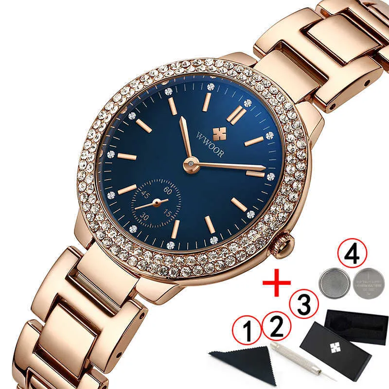 Wwoor montres femme célèbre marque robe de mode Diamant Montres féminines en acier inoxydable Montres Womes Montre Montre Femme 210527