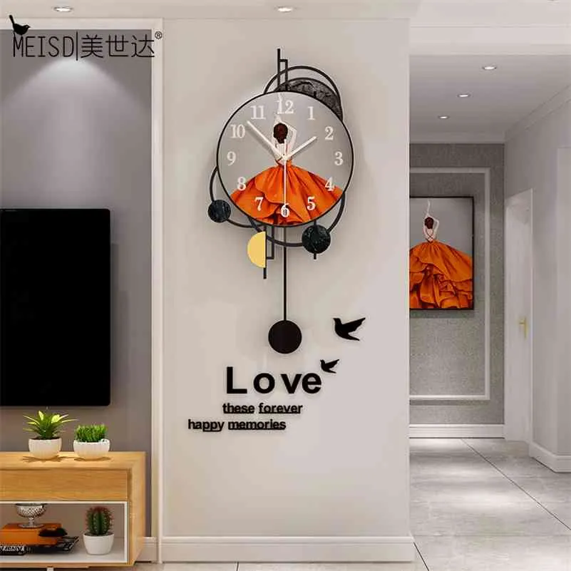 MEISD créatif étanche imprime Art montre pendule avec autocollant mural décor à la maison horloges Quartz silencieux Horloge 210325