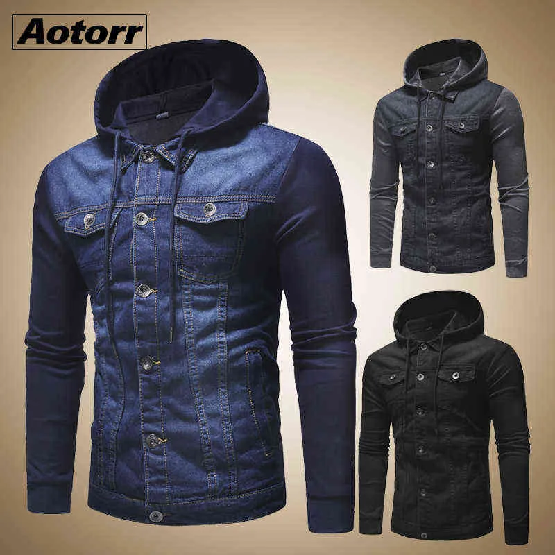 Nouveau 2021 hommes jean vestes homme à capuche automne Denim manteau pour homme haute qualité mode classique Patchwork hommes vêtements Streetwear Y1109