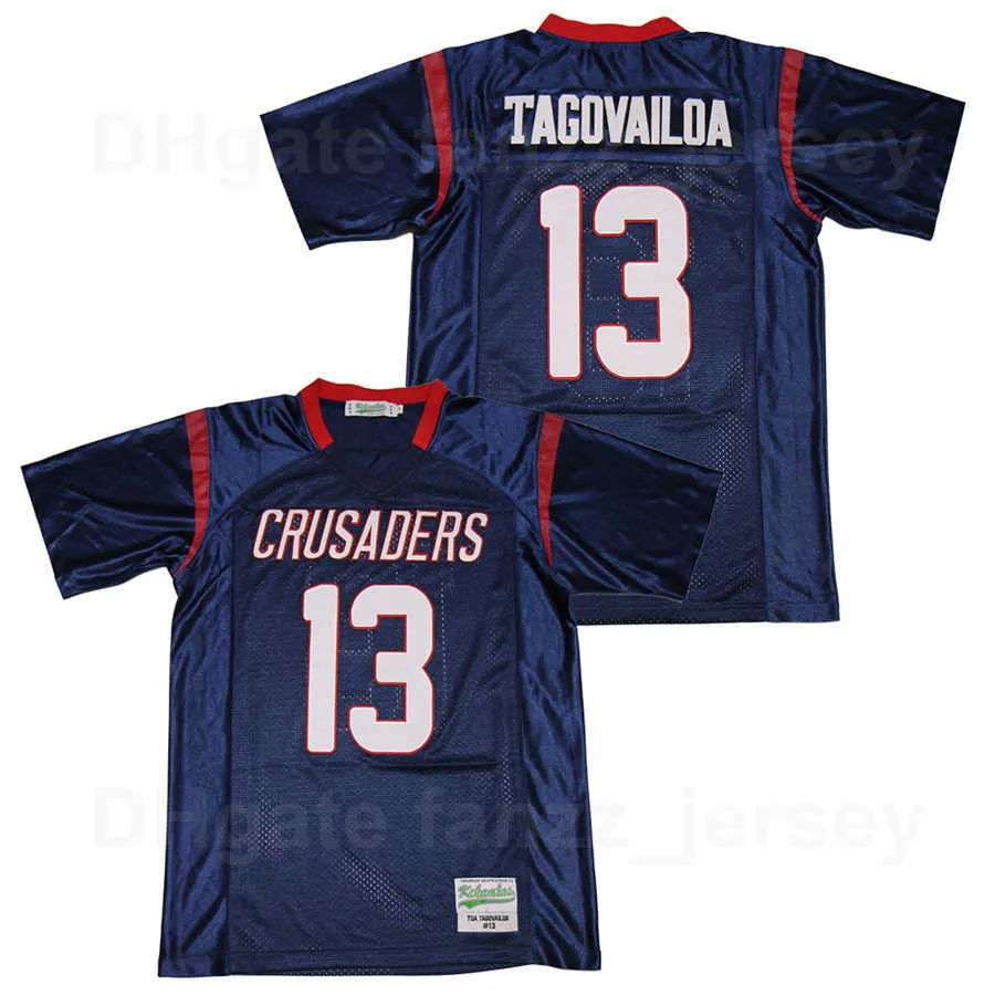 Football Crusaders High School 13 Tua Tagovailoa Jersey Men Team Color Navy Blue University All Stitched Breathable Pure Cotton College Good Quality On Sale