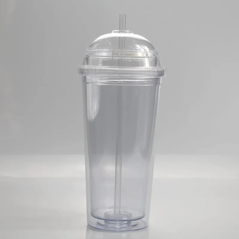 Akryl 20oz Tumbler lock Plast Plast Straws Dubbel med koppar Dome Vattenflaska Drick Klar Isolerad Vägg Jlubi 713 R2