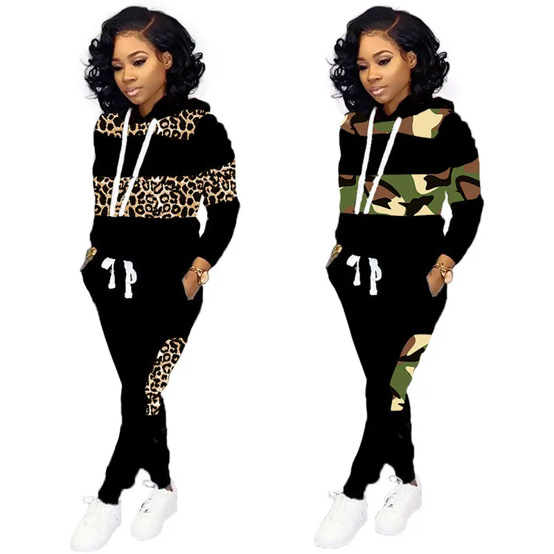 ZOctuo Outfit Set voor Dames Casual Camo Leopard Print Twee Stuk Set Plus Size S-3XL Outdoor Lady Wear 2021 Nieuwe Warm Tracksuit X0428