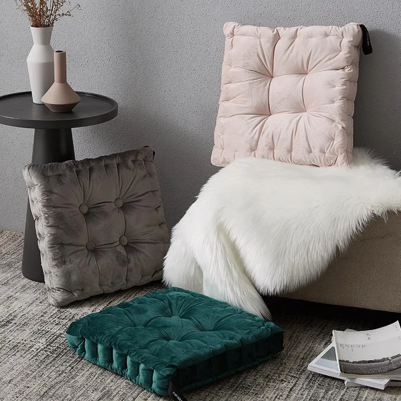 Kudde/dekorativ kudde 40x40 cm djupgrön/rosa/grå sammet stol pad vinter tjock säte kudde hemmakontor mjuk matsal tatami matta