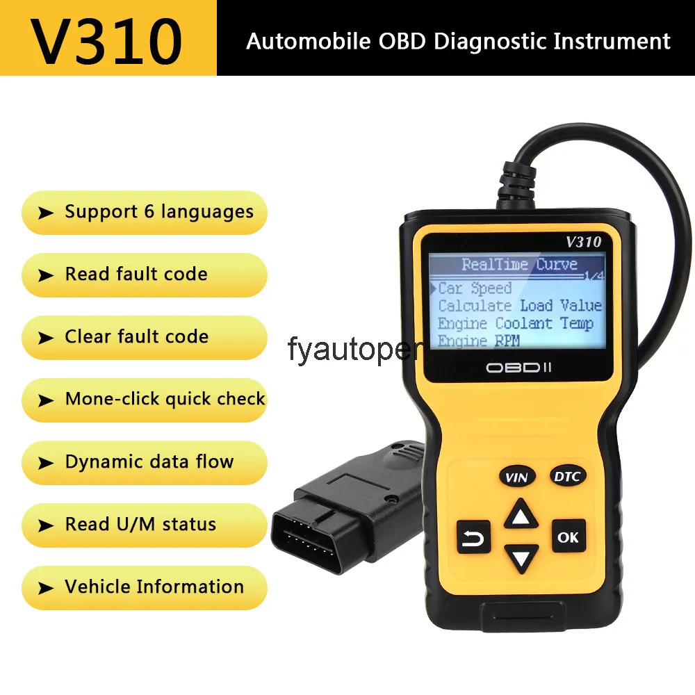V310 OBD2 Code Reader Car Auto Auto диагностический сканер инструментов цифровой дисплей ELM 327 OBDII EOBD чтение / четкое сканирование неисправностей