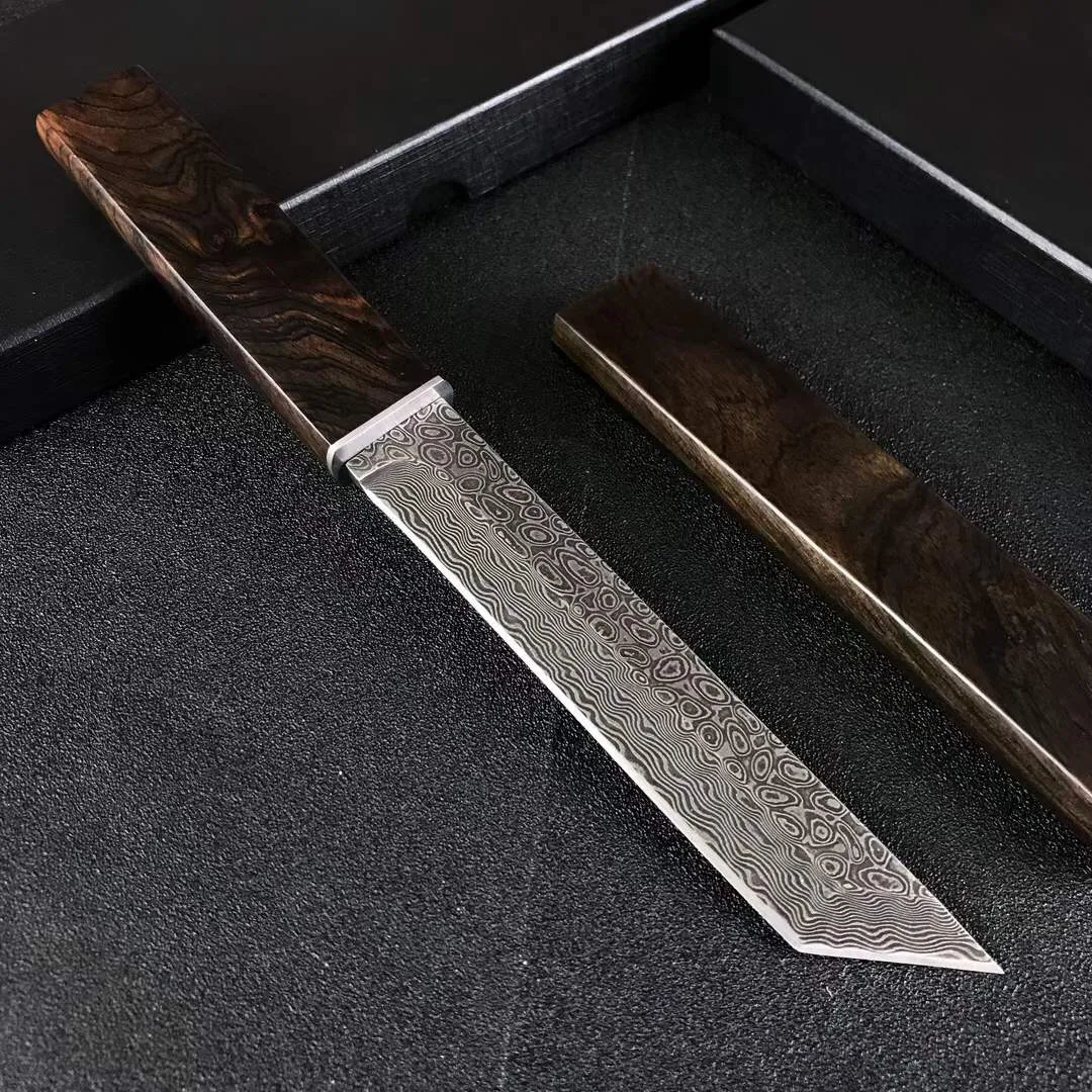 Nóż wojownika VG10 kute ostrze damasceńskie i wysokiej jakości pochwa z drewna Ebsewood, dostępne 3 style, narzędzie do pracy na zewnątrz noże taktyczne upominkowe lub kolekcjonerskie katana
