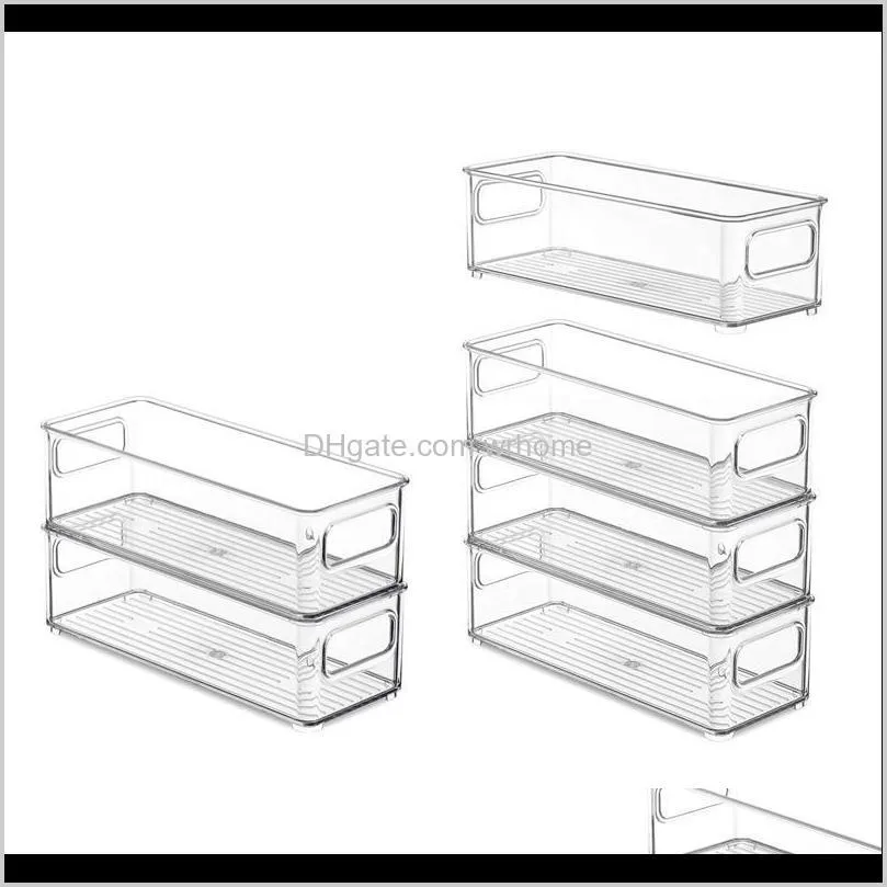 Refrigerator Organizer Bins, Clear Stackable Plastic Storage Rack With Handles For Pantry, Kitchen Bottles & Jars