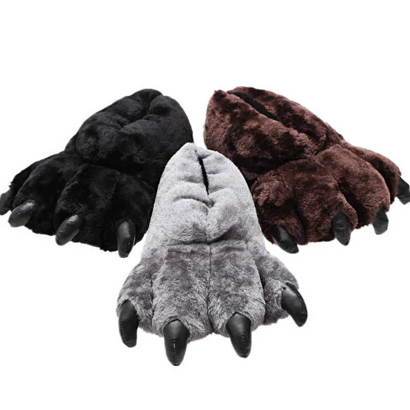 Funny Bear Paw Slippers For Men Winter Furry House Shoes Unisex Plush Fury Slippers Men's Indoor Fur Shoes Mens Animal Slippers Y0427