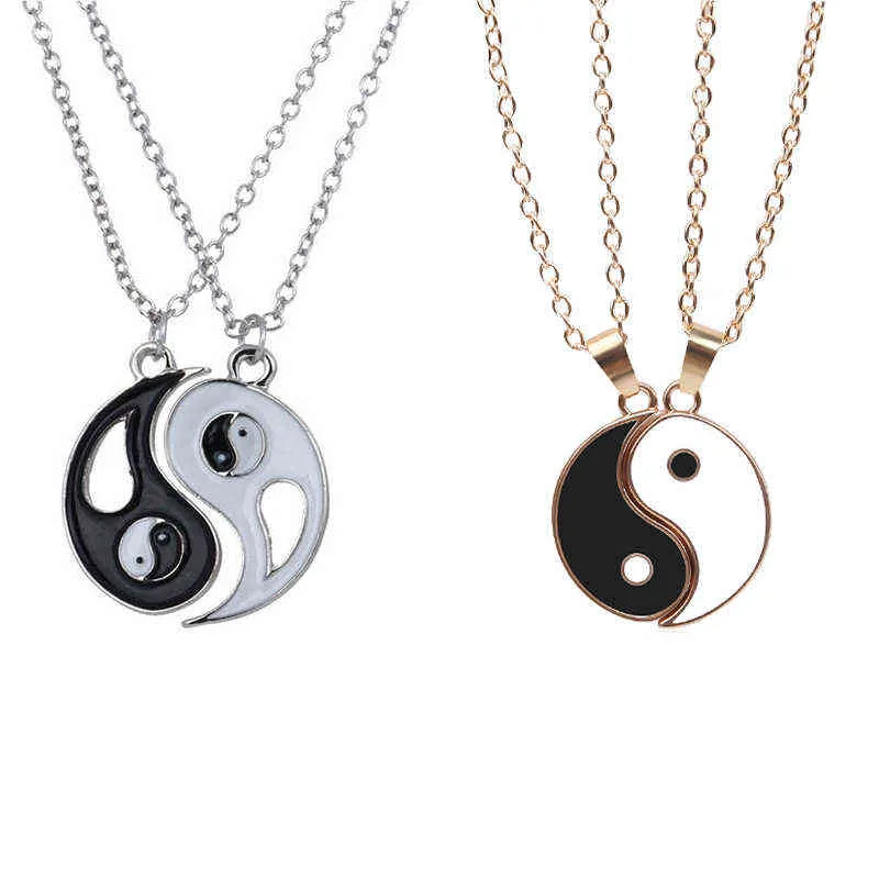 2 Pcs/set Best Friends Couple Necklaces Yin Yang Charm Pendant Necklace Jewelry for Lovers Sisters Women Men Valentine's Gift G1206