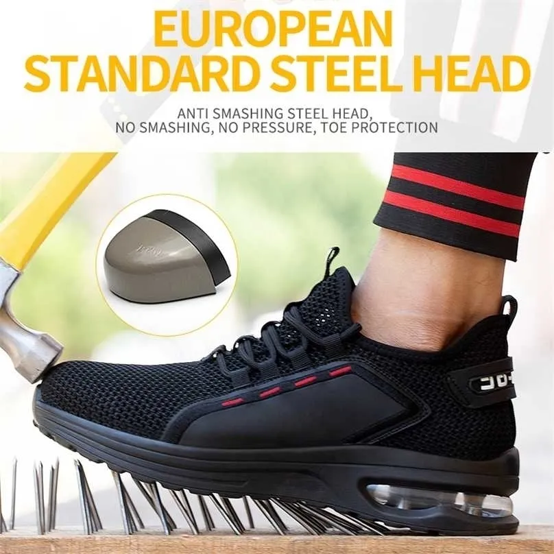 Chaussures de sécurité pour hommes Anti-écrasement Anti-perçage Travail Respirant Léger Embout En Acier De Protection 211217
