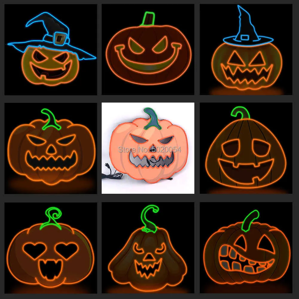 Najnowszy Design Pumkin Series El Drut Halloween Party Decor LED Glow W Dark Cosplay Light Maska Wsparcie Dostosowane