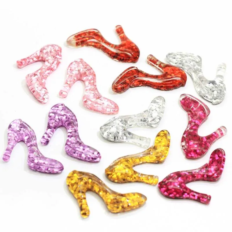 Objetos decorativos Figuras 20/50 PCs resina colorida cabochons miniature glitter pó de salto alto sapatos de joias diy acessórios