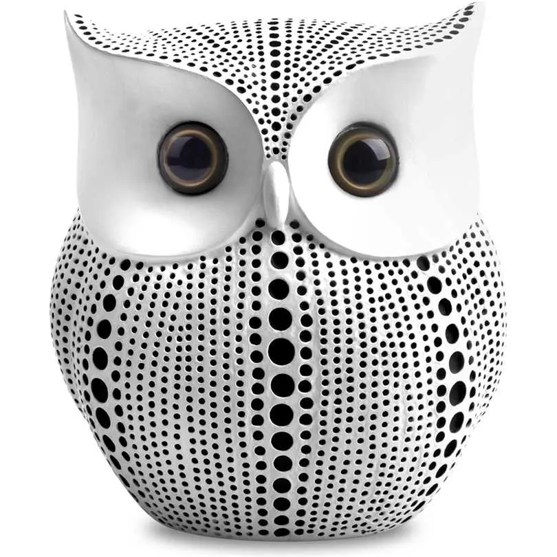 Small Crafted Owl Statues Bundle Black And White Home Decor Accents For ...