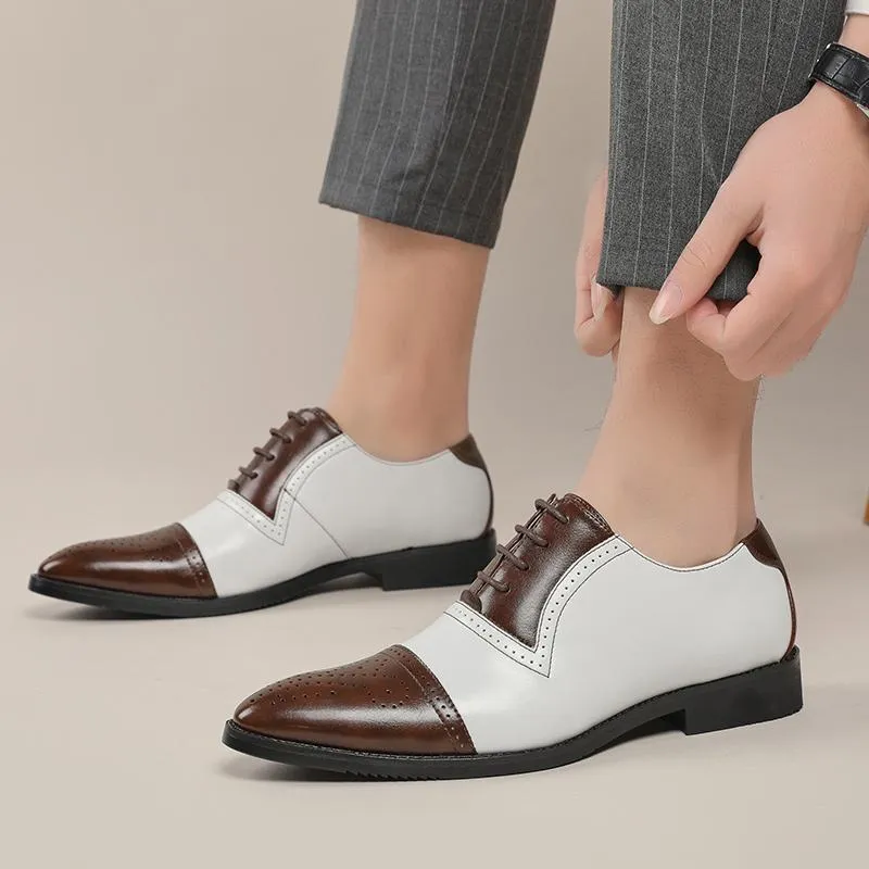 Spetsiga tå skor för män klubbfestklänning formell brogue oxford elegant pu läder svart bröllop