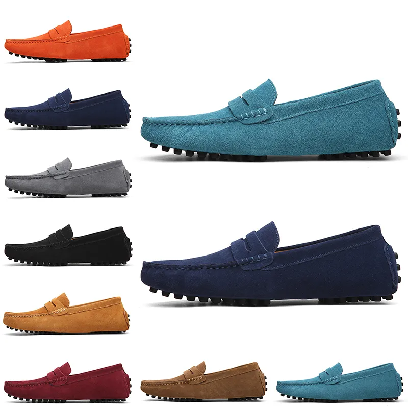 Hotsale Non-Marque hommes robe chaussures en daim noir ciel bleu rouge gris orange vert marron hommes sans lacet chaussure en cuir paresseux