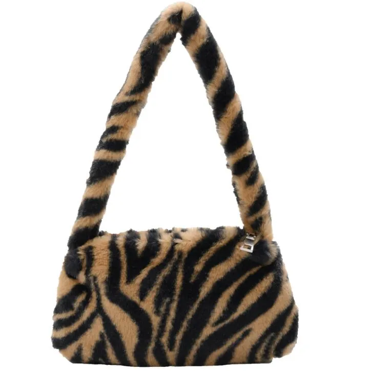 5 pezzi inverno vintage motivo zebrato roba sacchi ascellare borsa femminile peluche autunno borsa morbida pelliccia calda borsa