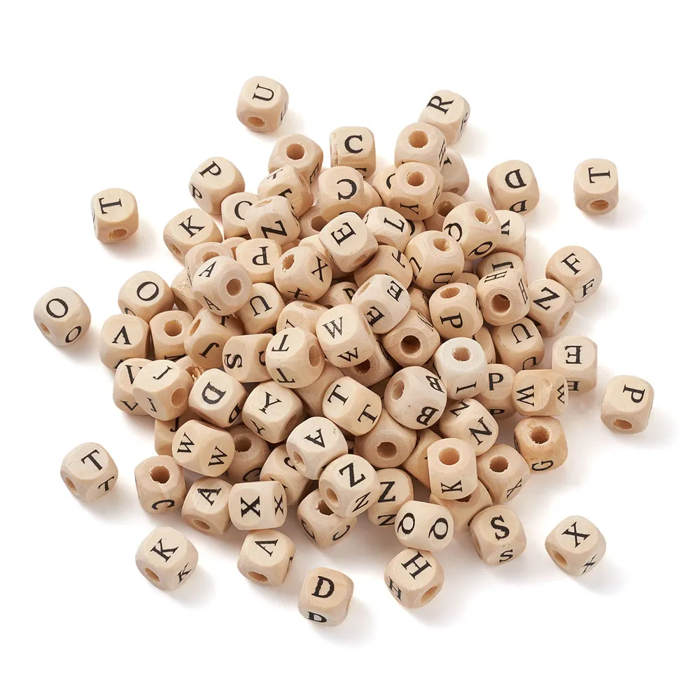 520pcs bag Letter Natural Wood Beads Square Alphabet Beads Loose Spacer Beads For Jewelry Making Handmade DIY Bracelet Necklace237I