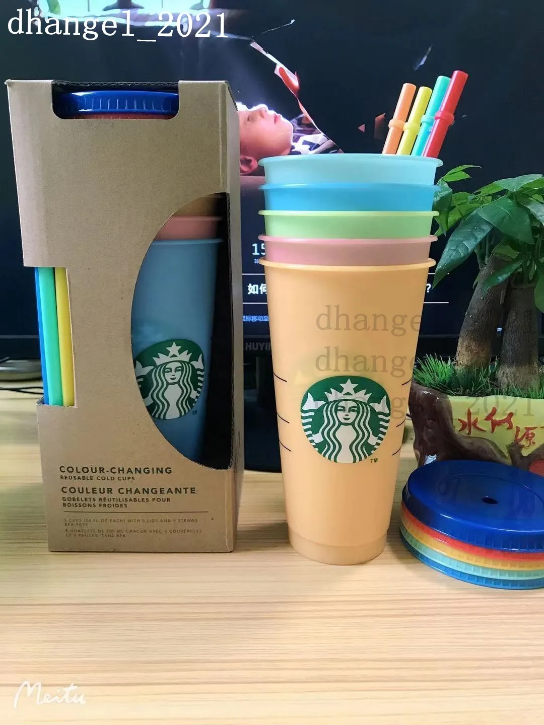 Sjöjungfru gudinna 24oz färgbyte tumblers plast dricker juice koppar med läpp och halm magisk kaffe mugg costom starbucks färg byta plast kopp gratis dhl