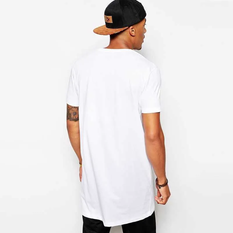 2021 Abbigliamento da uomo in cotone di marca T-shirt lunga bianca T-shirt da uomo Hip Hop Lunghezza extra lunga Uomo Top Tee Maglietta lunga per uomo Y0809