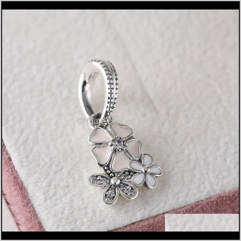 new collection authentic sterling silver poetic bloom enamel flower dangle charms fit beads bracelets diy fine jewelry making 2055