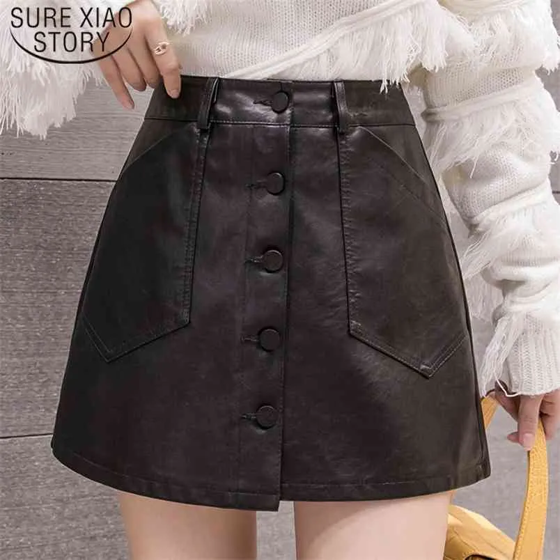 Koreansk Casual Solid Hög midja Shorts Wide Leg Höst / Vinter Vild PU Läder Plus Size Kvinna 7472 50 210506