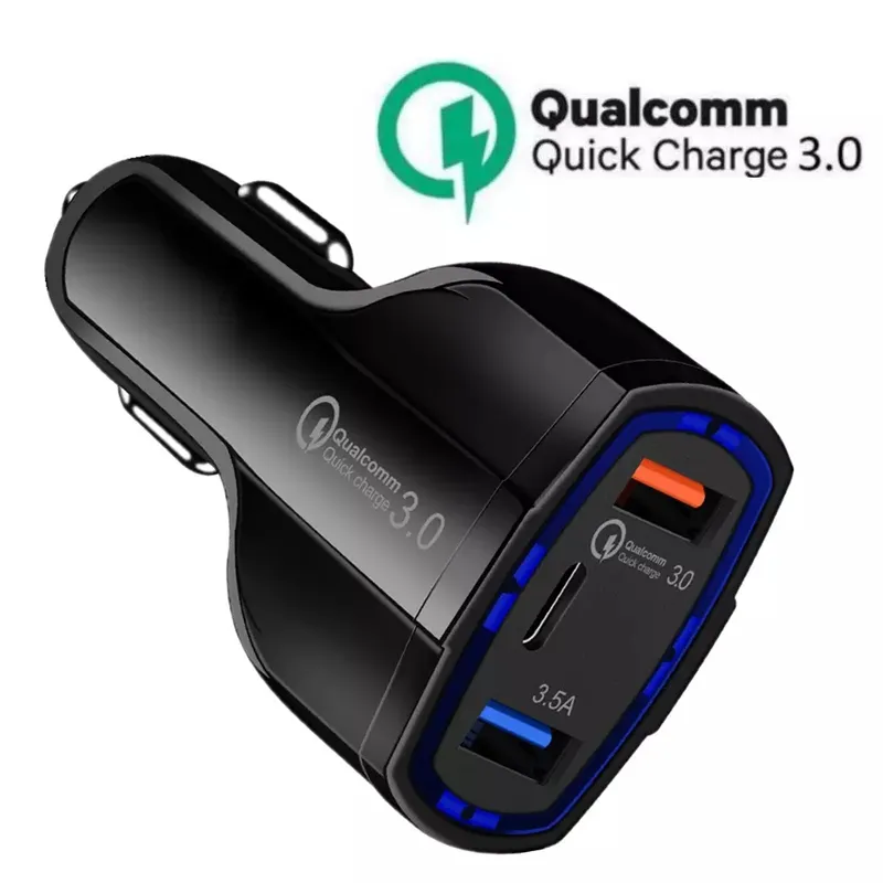 3 في 1 نوع C شاحن سيارة USB مزدوج 5A PD Charge Charge QC 3.0 FAST Charger Phone Charging Adapter لـ Xiaomi iPhone Android Phone