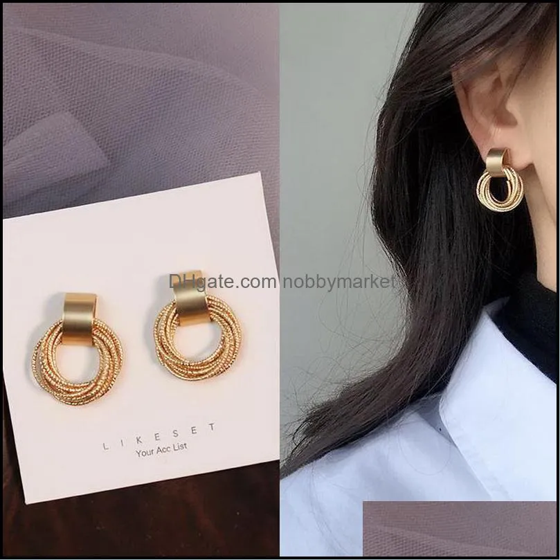 Trendy Vintage Gold Metal Multi-layer Circle Winding Geometric Round Stud Earrings for Women Fashion Party Jewelry Wholesale