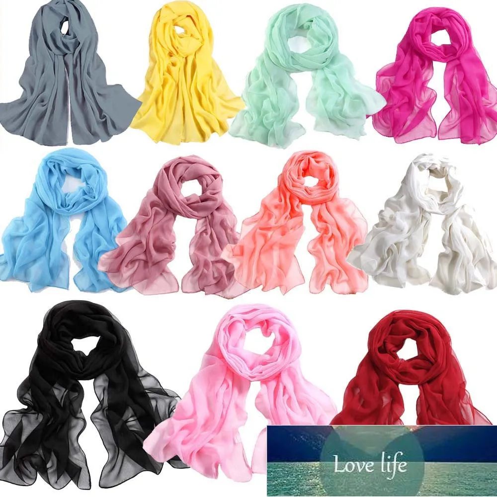 1 PZ Donna Chiffon Solider Colore Sciarpa Lunga Morbido Sottile Dello Scialle Dell'involucro Sciarpe Delle Signore di Nuovo Modo Hijab Spiaggia Sciarpe Bandana