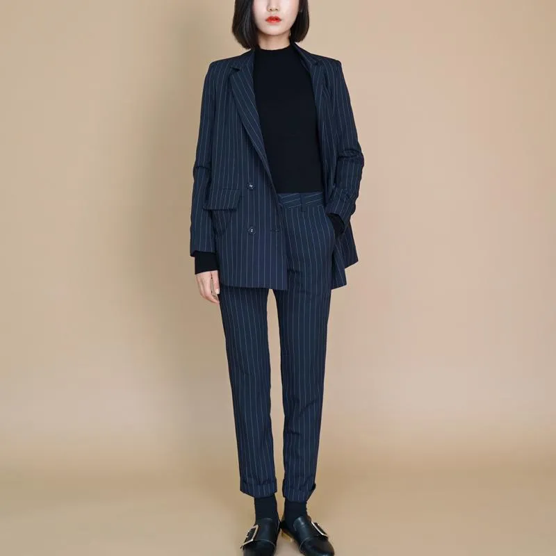 Pants Suits Elegant Woman Spring And Autumn Fashion Striped Office Ladies Business Professional OL Two-piece Suit Women's Two Piece