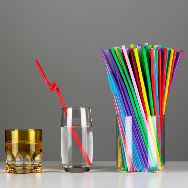 Förpackningsmiddagstjänst blandad färg engångsdrickstrån Diy Plast dubbel Böjbar armbågsjuice Tube Straws DH8888