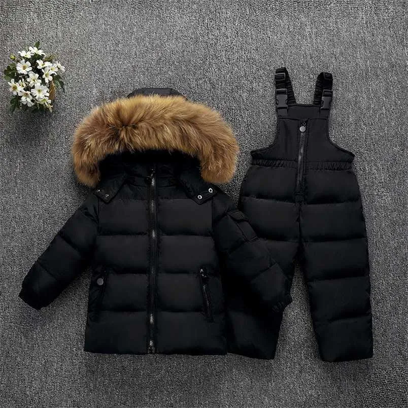 OLEKID -30 Degree Russia Winter children Boys Clothes set Down Jacket Coat + Overalls For Girl 1-5 Years Kids Baby Snowsuit 211203