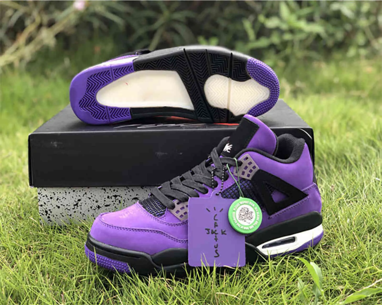 Mens Basketball Shoes Black Purple Men Woman TS Cactus Jack x Jumpman 4 4s outdoor running trainers sport Sneaker With Box