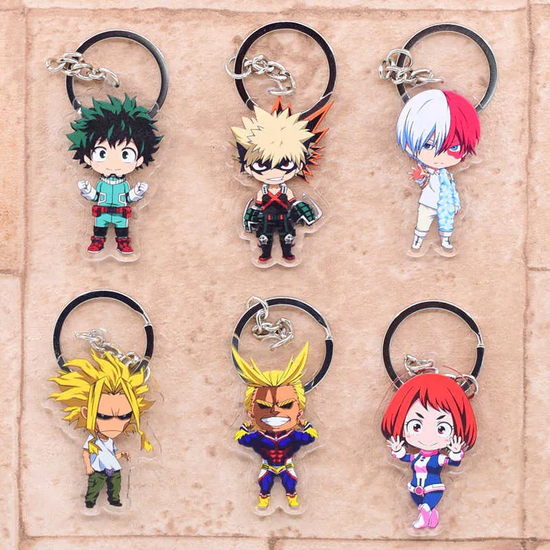 Mon héros académique porte-clés mignon Double face 7 Styles porte-clés pendentif acrylique Anime accessoires dessin animé porte-clés G1019