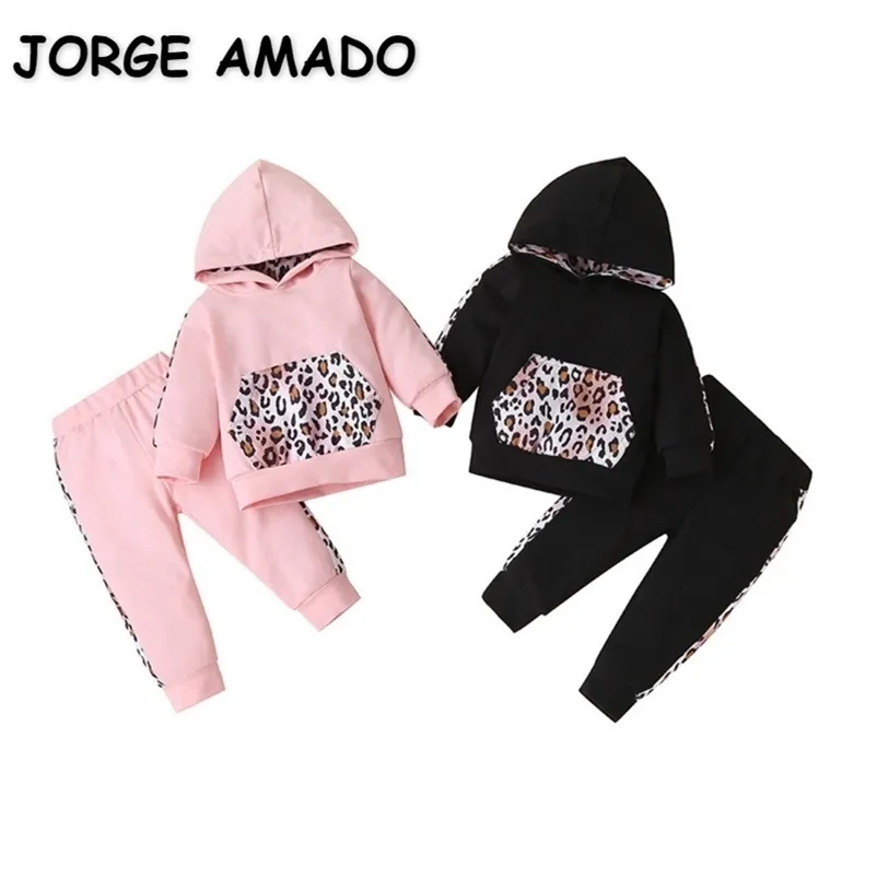 Wholesale Spring Kids Boys Girls 2-pcs Sets Long Sleeves Leopard Print Hooded + Pants Children Clothes E9011 210610