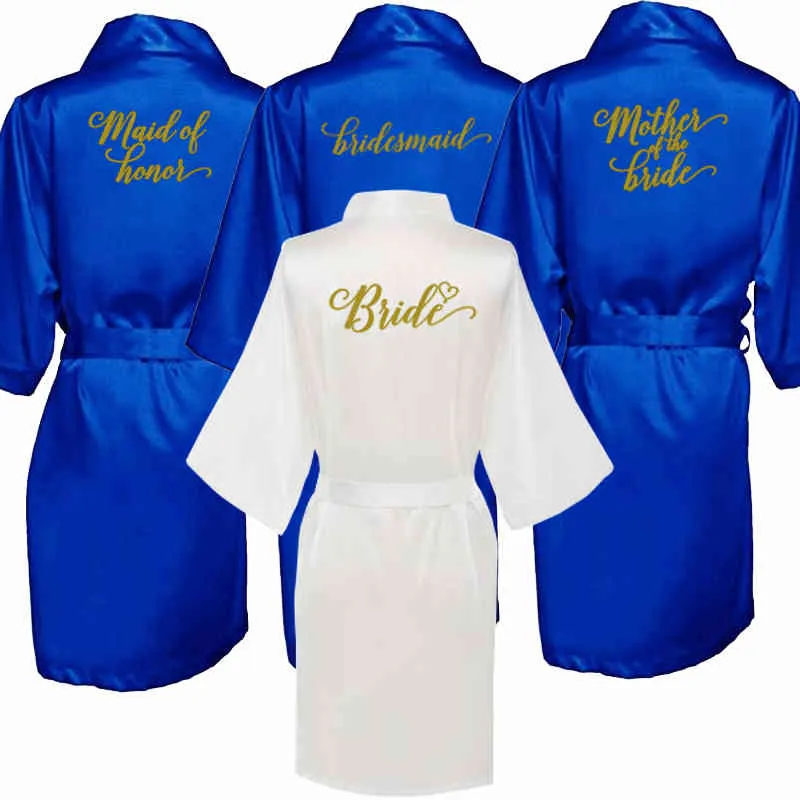 Satin Silk Robes Plus Size Wedding Bathrobe Bride Bridesmaid Mother Maid of Honor Gown Women Clothing Sleepwear Royal blue