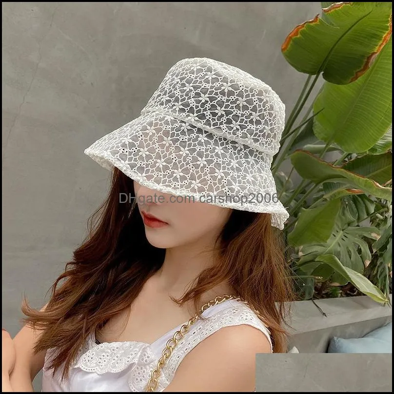 Wide Brim Hats 2021 Korea Fashion Summer Women`s Lace Fisherman`s Hat Black White Bucket Breathable Fisherman Women