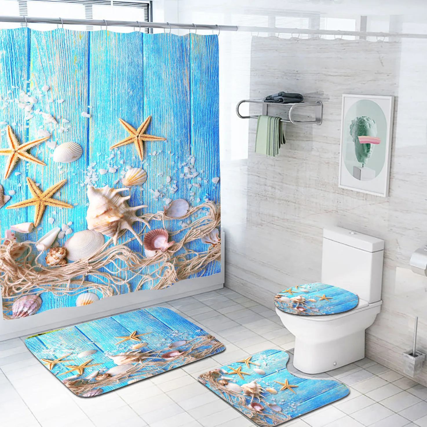 3D Printing Design Ocean Sea Turtle Toliet Mat Washroom Shower Curtains