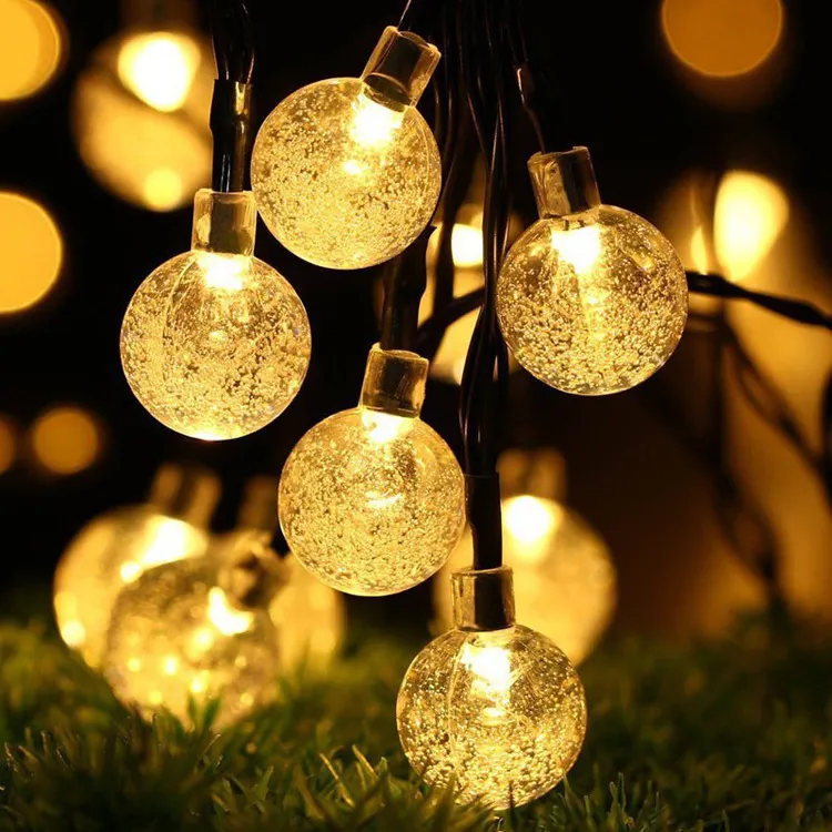 25mm LED Solar String Light Garland Decoration 8 models 20 Heads Crystal Bulbs Bubble Ball Lamp Waterproof For Outdoor Garden Christmas Party