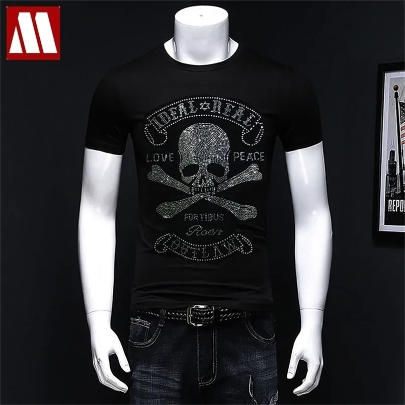 Koszulki z krótkim rękawem z krótkim rękawem męskie Shinning Skull Drilling T-shirt Man's Casual Skulls Tshirt Asian Size 210716