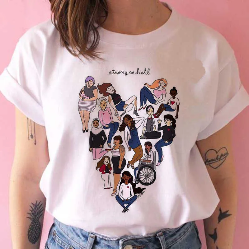 Lato Nowa Moda Miłość Heart Graphics Drukowane Kobiety Koszulka Feministka Cartoon Krótki Rękaw Tshirts Kobiet Casual Topy Tee X0527