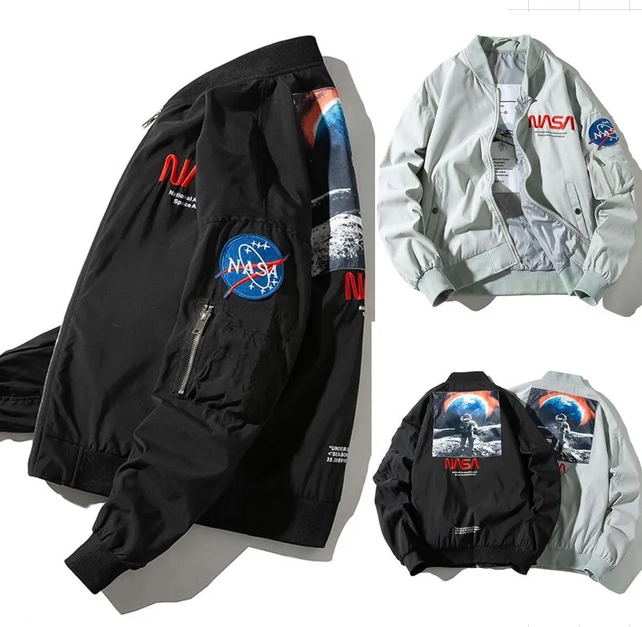 Diseñador de la NASA Chaqueta de los hombres con cremallera Ropa Vuelo Piloto para hombre chaquetas abrigos clásico Bombardero Cortavientos cálido Abrigo grueso de béisbol hip hop streetwear Letra bordada